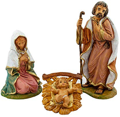 VILLAGE GIFT IMPORTERS Weihnachtskrippensammlung, 12,7 cm, 36 Verschiedene Statuen, traditionelle Krippenfiguren mit neuen Händlern, handbemalt und hergestellt in Italien (Jesus, Maria und Josef)
