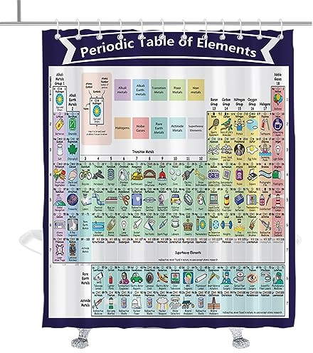 Periodensystem Duschvorhang Lustige Chemikalien Symbol Badvorhänge Dekor Sets Ösen mit Haken (183 x 183 cm)