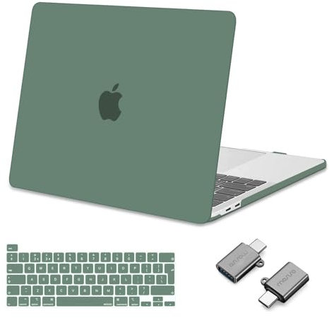 MOSISO Compatible with MacBook Pro 13 inch Case M2 M1 2025, 2024, 2023, 2022-2016 A2338 A2251 A2289 A2159 A1989 A1708 A1706, Hard Shell Cover &Keyboard Skin&Type C Adapter 2 Pack, Midnight Green