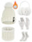 Tuopuda Ensemble Bonnet Écharpe de Doublure Polaire Gants 5 Pièces Tricotés Ensemble de Ski d’Hiver de Femmes Beanie Foulards Cache-Oreilles Chaussettes, Blanc