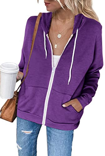 Maavoki - Felpa da donna con cappuccio, a maniche lunghe, in pile, per autunno e inverno, A-viola., S