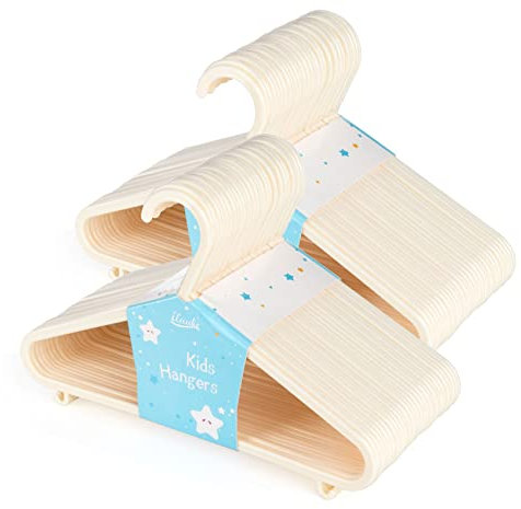 ilauke 60 Stück Babykleiderbügel mit Rutschschutz, Kindsicherer Kleiderbügel aus Kunststoff für Babys & Kleinkinder (28,5 cm, Beige), Für T-Shirts, Pullover, Ideal für Kleiderschränke & Babybedarf
