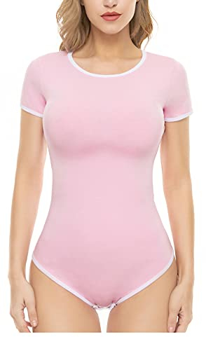 CutiePlusU Baumwolle Knopf im Schritt Bodysuits Erwachsene Strampler Basics Onesie Pink L