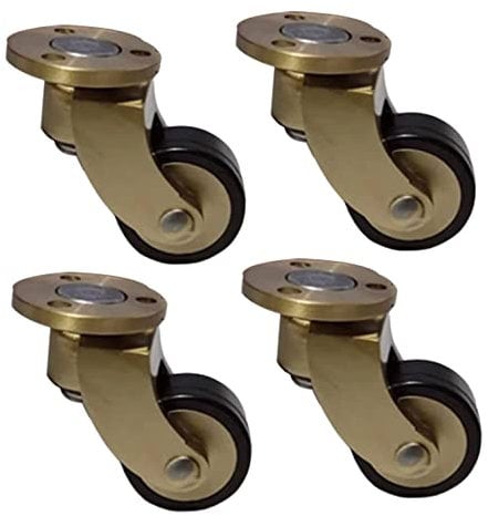 FSCLJ 4er-Set Kleine Antike Lenkrollen, 360 ° Drehbare Gummiräder, Massiv Polierte Messing Möbelrollen, Transportrollen Mit Schrauben, Ersatz Für Möbel, Sofa, Stuhl, Schrank