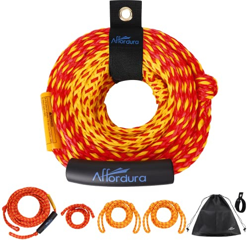 Affordura Adjustable Tow Rope for Tubing, 65 FT 4-Section Boat Tow Rope Extension, Heavy Duty Ski Rope Water Sports Pontoon Towable Tube Pull Rope