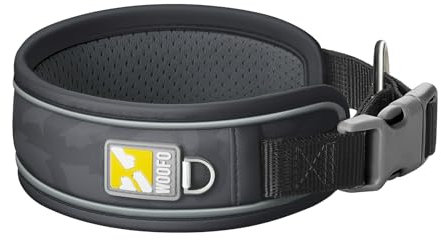 WOOFO Premium-Hundehalsband | super verstellbar für alle Rassen, Schnellverschluss-Schnalle | extra weiche und verbreiterte Polsterung und reflektierender Rand für Sicherheit (S, Schwarz)