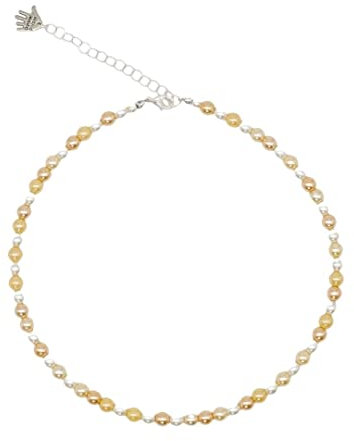 Feliss Handmade: Ketten aus Perlen, Halskette Damen. Statement Kette 45 cm lang. Choker Halsband, aesthetic Necklace Schmuck. Beads Perlenkette für Frauen in bunt mit Glasperlen (Peachy Pearls)