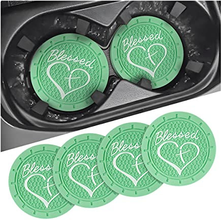 JNNJ 4 Piezas Antideslizante Portavasos De Coche, Universal Posavasos De Coche, Coche PVC Titular De La Taza Posavasos, Accesorios Interiores para La Mayoría Coches, Camiones, Vehículos(Verde)