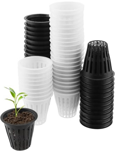 CHUEHKAK Lot de 60 pots hydroponiques en maille - 5,5 cm - Pour plantes hydroponiques - Petit pot en maille - Pour plantes hydroponiques - 30 blanc, 30 noir