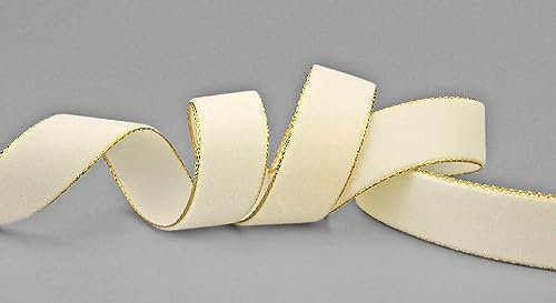 3 m x 22 mm Samtband 564G CREME Gold Samt mit Goldkante Velvet Velour Geschenkband Schleifenband elegant Geschenkverpackung Dekoration Weihnachten Band Nähen
