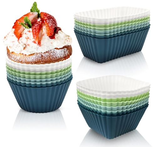 Eurtes Muffinform Silikon, 24 Stück Silikon Muffinförmchen Rechteck, Quadrat, Kreis Cupcake Formen, BPA-Frei Wiederverwendbare Backformen für Kuchen, Eincreme und Pudding