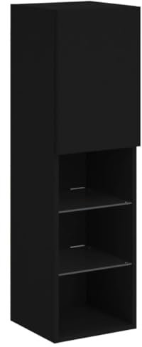 vidaXL TV Schrank, Fernsehschrank mit LED-Leuchten, Lowboard HiFi Schrank mit viel Stauraum, Wandmontage Fernsehtisch TV Möbel, Schwarz