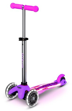 Micro | Trottinette Mini Deluxe Glow LED | Trottinette 3 Roues | Roues Lumineuses | L'équilibre et Motricité | 2-5 Ans | Rose