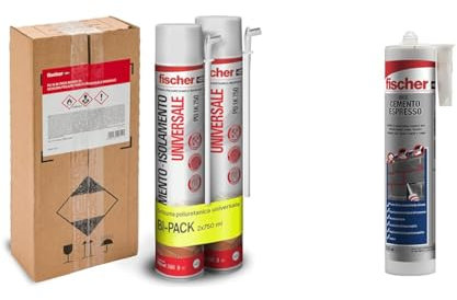 Fischer 2x 750ml Bi-Pack Schiuma Poliuretanica Espansa Isolante in Imballo Protettivo con Erogatore & DEC Cemento Espresso, Sigillante per Riparazione e Riempimento di Crepe