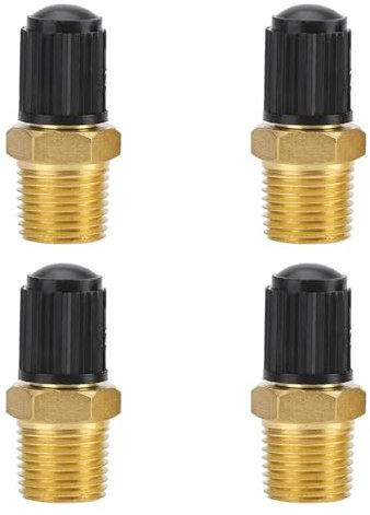 4 Stück 1/4 NPT Luftkompressorventil, Messing Luchtcompressor, Tank Füllventil Luftkompressor Adapter Felgenventile Prüfventil, Gewinde Auto Druckluft Ventil, Reifenventildeckel für Auto PKW LKW