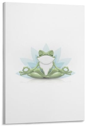 JZemdybill Gerahmte Leinwand-Wandkunst, lustiger Yoga-Frosch, einzelnes hängendes Bild für Wohnzimmer, Schlafzimmer