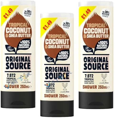 Original Source Tropical Coconut & Shea Butter, Mint & Tea Tree Shower 250ml (3, Tropical Coconut & Shea Butter)