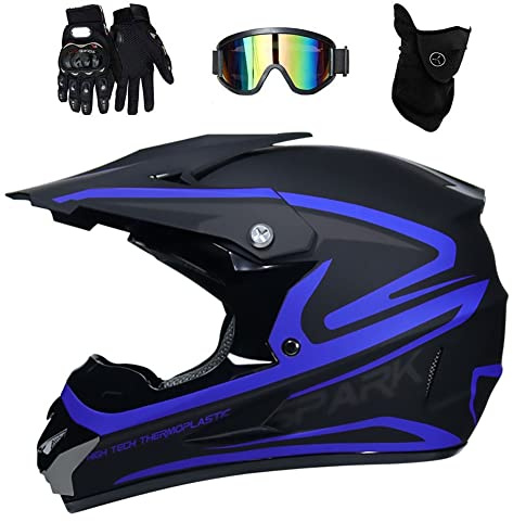 Unisexo Cara Completa Casco de Motocross, con Gafas Guantes Mascarilla, Juventud Niño Off Road Calle Moto Chocar Casco, Downhill ATV MTB BMX Carreras de Enduro Quad Dirt Bike Casco(Gris,M/54-55CM)