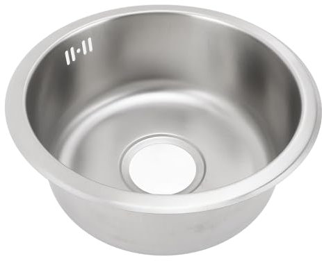 Évier de Lavabo Rond pour Camping-car, éviers de Comptoir à une Cuve de 12,2 X 5,5 Pouces, évier de Cuisine Rond élégant en Acier Inoxydable avec Ensemble de Drainage, Petit