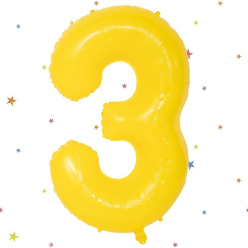 UDRKFOPK Zahlen Luftballon Gelb,Gelb Luftballon 3, 40 Zoll Gelb Folienballon 3,101cm Gelb Zahlenballon 3 Helium Ballon Luftballon 3 Geburtstag für 3 Jahre Geburtstagsdeko Kinder Mädchen Junge
