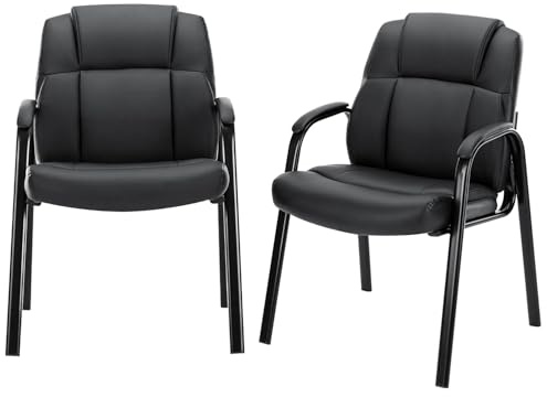 DUMOS Wartezimmer-Gästestühle 2er Set mit gepolsterten Armlehnen, Schreibtischstuhl aus PU-Leder, ohne Rollen, mit Lendenwirbelstütze und Metallrahmen, für Büro, Konferenzlobby