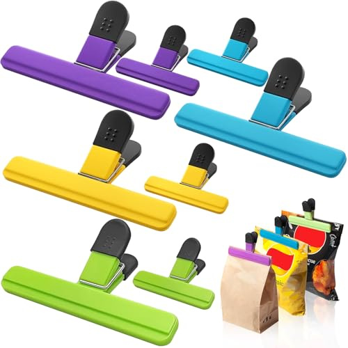 Clip para Bolsas de Alimentos,8 Piezas Pinzas de Plástico Clip de Bolsa Multipropósito Clip de Sellado Pinzas Bolsas Alimentos para Sacs de Café et Bolsa de Aperitivos(Amarillo,Morado,Azul,Verde)