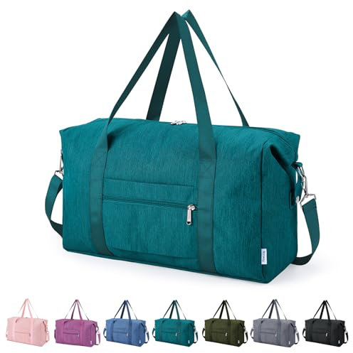 Narwey Faltbare Reisetasche Handgepäck Tasche Weekender Damen Herren, Easyjet Handgepäck 45x36x20, Klein Reisetaschen Tasche Handgepäck Flugzeug Travel Carry on Bag Sporttasche 25L(Blaugrün)
