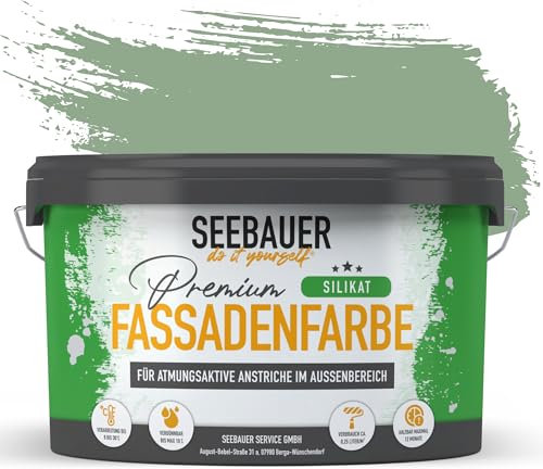 SEEBAUER diy Silikat-Fassadenfarbe Grün 5L für Außen (No. 742 Sweet Kiwi) Atmungsaktive Mineralfarbe für Fassaden - Geeignet für Putz, Mauerwerk und Beton