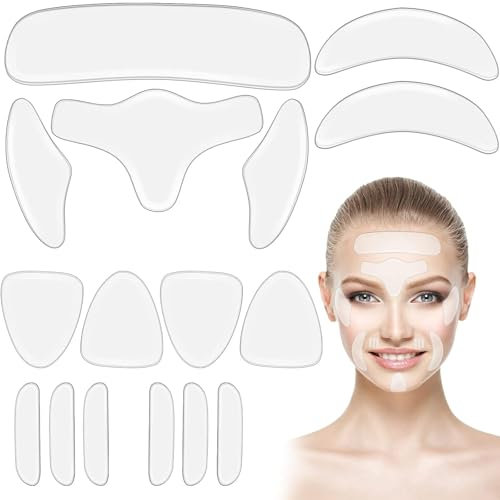 64 Pz Silicone Face Patches, riutilizzabile Morbido e confortevole, Anti Rughe Patches Gel Pads Riducono Frown & Smile Linee Fronte Cheek, Labbra, Occhio, Collo, Mento, Rughe toraciche (Bianco)