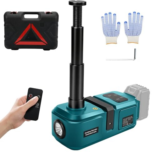 Elektrisk domkraft 5T kompatibel med Makita 18 V, batteridriven hydraulisk domkraft med fjärrkontroll och LED-belysning, för SUV, bil, lastbil, däckbyte lyftområde 15,5–45 cm (utan batteri och laddare