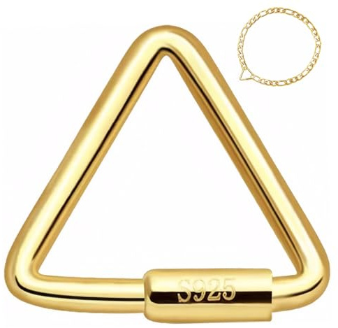 Pesoncarl Gold Carabiner, 925 Sterling Silver Carabiner Necklace Clip Triangle Shape Screw Lock for Necklace Bracelet Jewelry Making Supplies