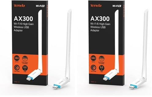 Tenda U2 Adaptador USB Wi-Fi 6 AX300, Antena Wi-Fi Externa Ajustable de 6dBi, Modo Soft-Ap, instalación Sencilla, USB WiFi para PC y portátil, Compatible con Windows 7/10/11, V5.0 (Paquete de 2)