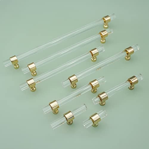 MFYS 3.75 5 6.3 Lucite Drawer Pull Acrylic Gold Clear Dresser Pulls Cabinet Door Handles Bar Pull Knobs Bathroom Handle Hardware 96 128 160 mm (6.30‘’Hole to Hole)