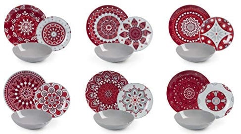 Excelsa Mandala Red Service de vaisselle 18 pièces, porcelaine