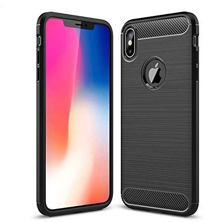 CoverKingz Handyhülle für iPhone XS Max - Silikon Handy Hülle im Carbon Design - Soft Case Phone Cover Schwarz