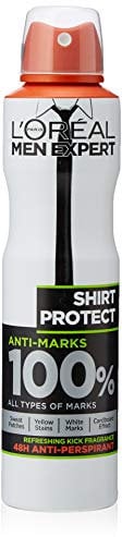 L'Oréal Paris Men Expert Shirt Protect 48H Anti-Perspirant Spray, Tackles Sweat Stains, Yellow & White Marks, Fresh Clean Scent, High Performance, 6 x 250ml