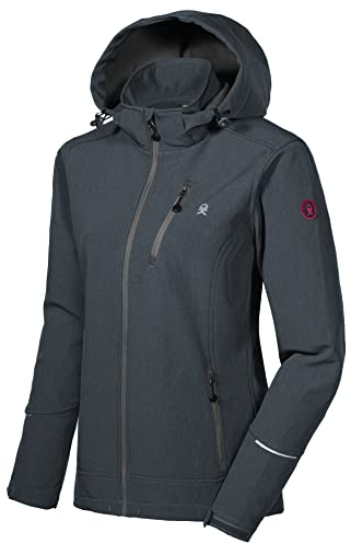 Little Donkey Andy Veste de ski Softshell pour femme avec capuche amovible, doublure polaire et déperlante, noir chiné, taille XS