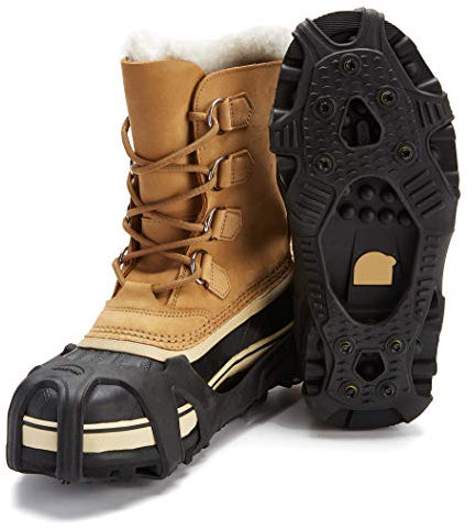 Yesloo Steigeisen, Schuhe Spike mit 24 Edelstahl Zähne und Silikon Band Anti Rutsch auf EIS und Schnee für Wandern Bergschuhe Stiefel usw (XS, 9 Zähne Schwarz)