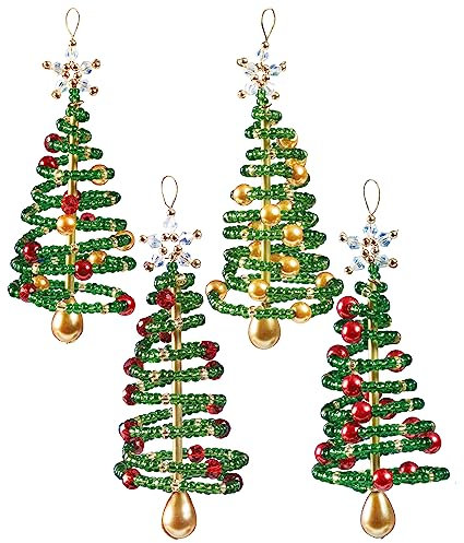 SOLID OAK Beaded Ornament KIT, Christmas Tree Makes 4