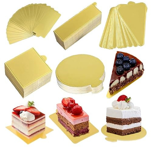 Counius 150 Pezzi Mini Carta Vassoio Torta Basi per Torta usa e getta antiolio D'oro Dessert Display Vassoio Compleanno Torta Kit per il Matrimonio,Decorazione di Dolci per Feste di Compleanno