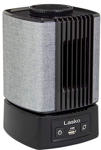 Lasko SB100 SlumberBreeze 2-in-1 Small Table Fan and White Noise Machine for Better Sleep in the Bedroom and Focus in the Home Office, Black