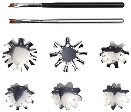 eMagTech 6x Stainless Steel Silver French Smile Line Cutter Tools Nail Manicure Edge Trimmer Templates with 2x Nail French Tip Brushes Manicure Tool Mold for DIY Acrylic Nail Art