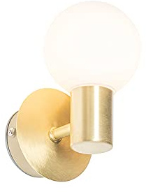 Qazqa Modern Wandleuchte, Wandlampe - Cederic - Gold, max. 28W, Geeignet für LED, 8cm, IP44, Ideal als Badezimmerlampe