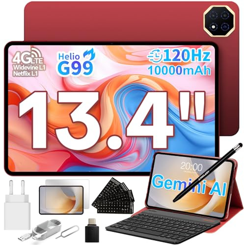 TECLAST T65 PLUS Tablet 13.4 Pollici 120Hz, Helio G99 2.2GHz Octa-Core, Dual SIM 4G LTE+5G WiFi, 10000mAh/18W, 20GB RAM 128GB(TF 8TB), Widevine L1/GPS/13MP, Android Tablets con Tastiera+Custodia+Penna