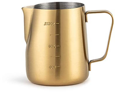 Liudan Gravy Boats Large-capacity Milk Froth Pot Double Scale Stainless Steel Milk Pot Olecranon Fancy Coffee Pot Creamer Pitcher, Coffee Utensils Suitable for Any Place Sauce Jug, Gold