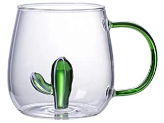 LINCMAN Sweet coffee cup tea milk cute animal coffee cup with handle cup 3D pure hand-painted cute plant fruit shape birthday gift (Cactus)