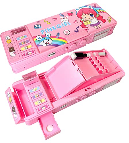 LilyBeauty Pop Up Multifunktionsmäppchen für Mädchen und Jungen, niedliche Cartoon Pen Box Organizer Schreibwaren, Anspitzer, Zeitplan, Whiteboard, Schulbedarf für Kinder(rosa)