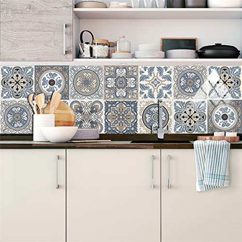 Fliesenaufkleber, portugiesischer Stil, Fliesenaufkleber für Heimdekoration, wasserdicht und öldicht, für kristallharte Wandaufkleber, 15 cm × 15 cm × 10 Stück