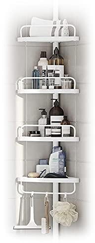 Easylife Adjustable Bathroom Corner Shelf, Telescopic Shower Caddy with 4 Shelves, Corner Bathroom Storage, No Drilling Needed, H 100-300cm, Shelves 33cm x 23cm - Fully Guaranteed