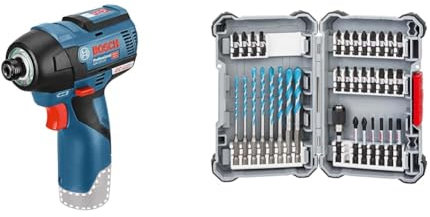 Bosch Professional 06019E0002 10.8 V GDR Li-Ion Brushless Impact Driver Bare Unit - Blue + 35pc. MultiConstruction Drill Bit and Impact Control Screwdriver Bit Set (Pick and Click, HEX-9, Accessories)